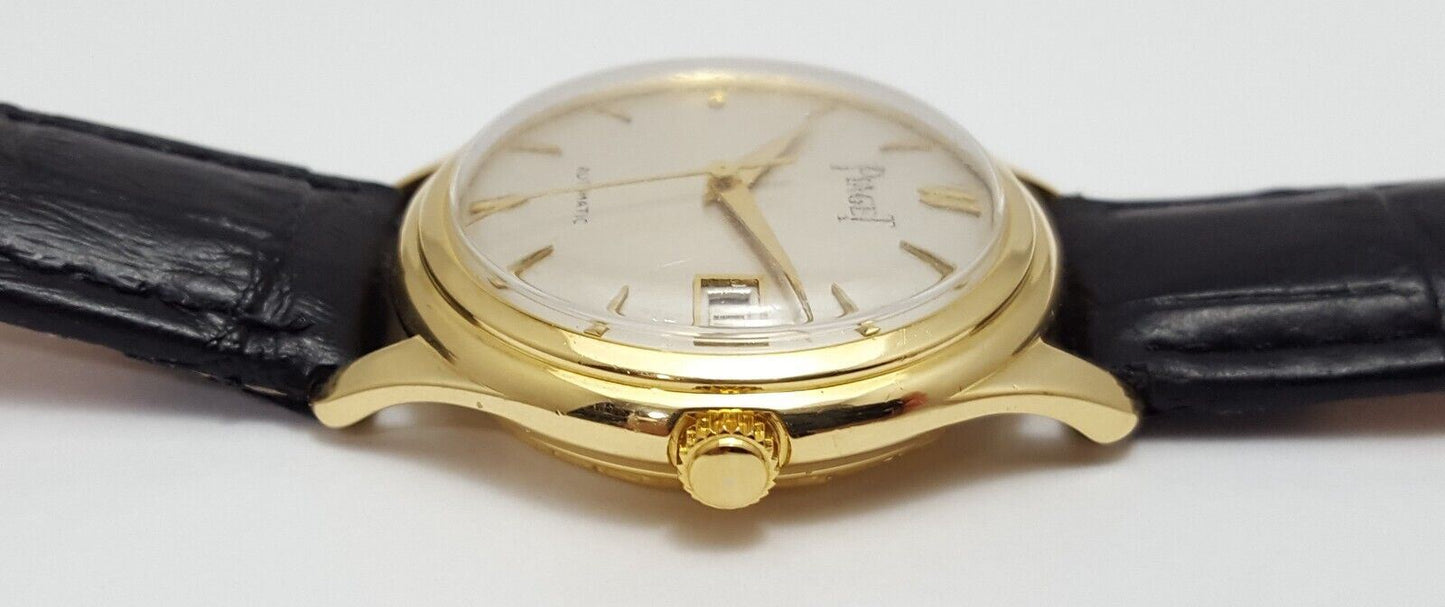 Piaget Automatic 18kt Yellow Gold 25J Vintage Date Leather Swiss Watch F 694