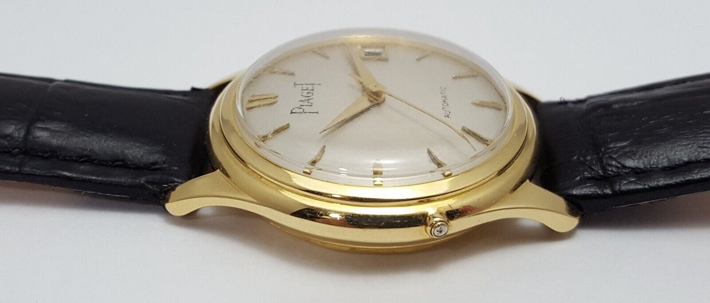 Piaget Automatic 18kt Yellow Gold 25J Vintage Date Leather Swiss Watch F 694