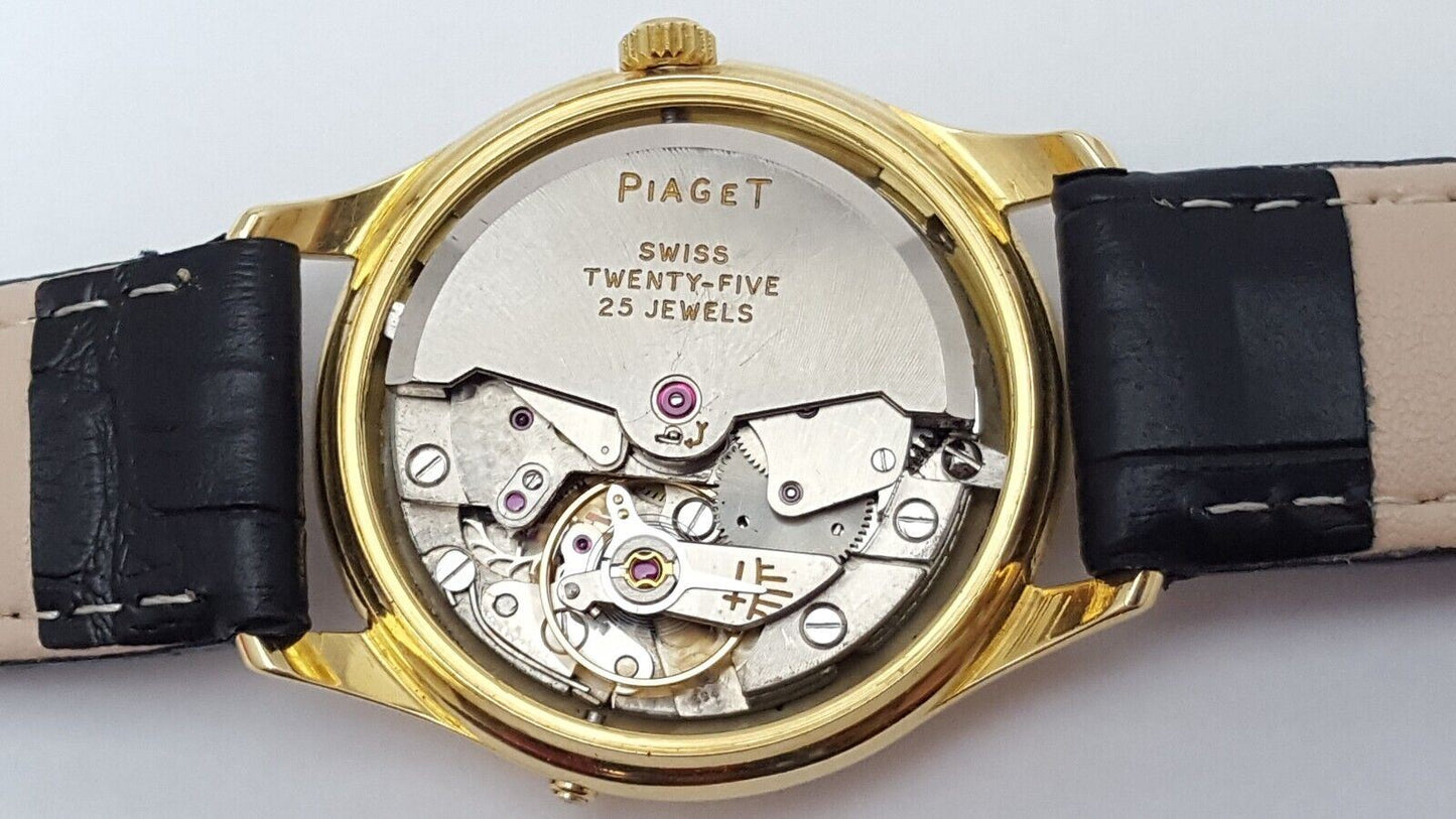 Piaget Automatic 18kt Yellow Gold 25J Vintage Date Leather Swiss Watch F 694