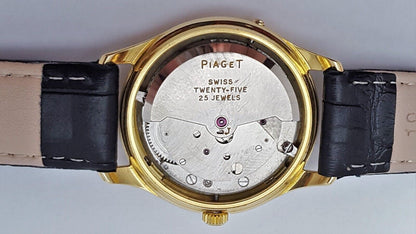 Piaget Automatic 18kt Yellow Gold 25J Vintage Date Leather Swiss Watch F 694