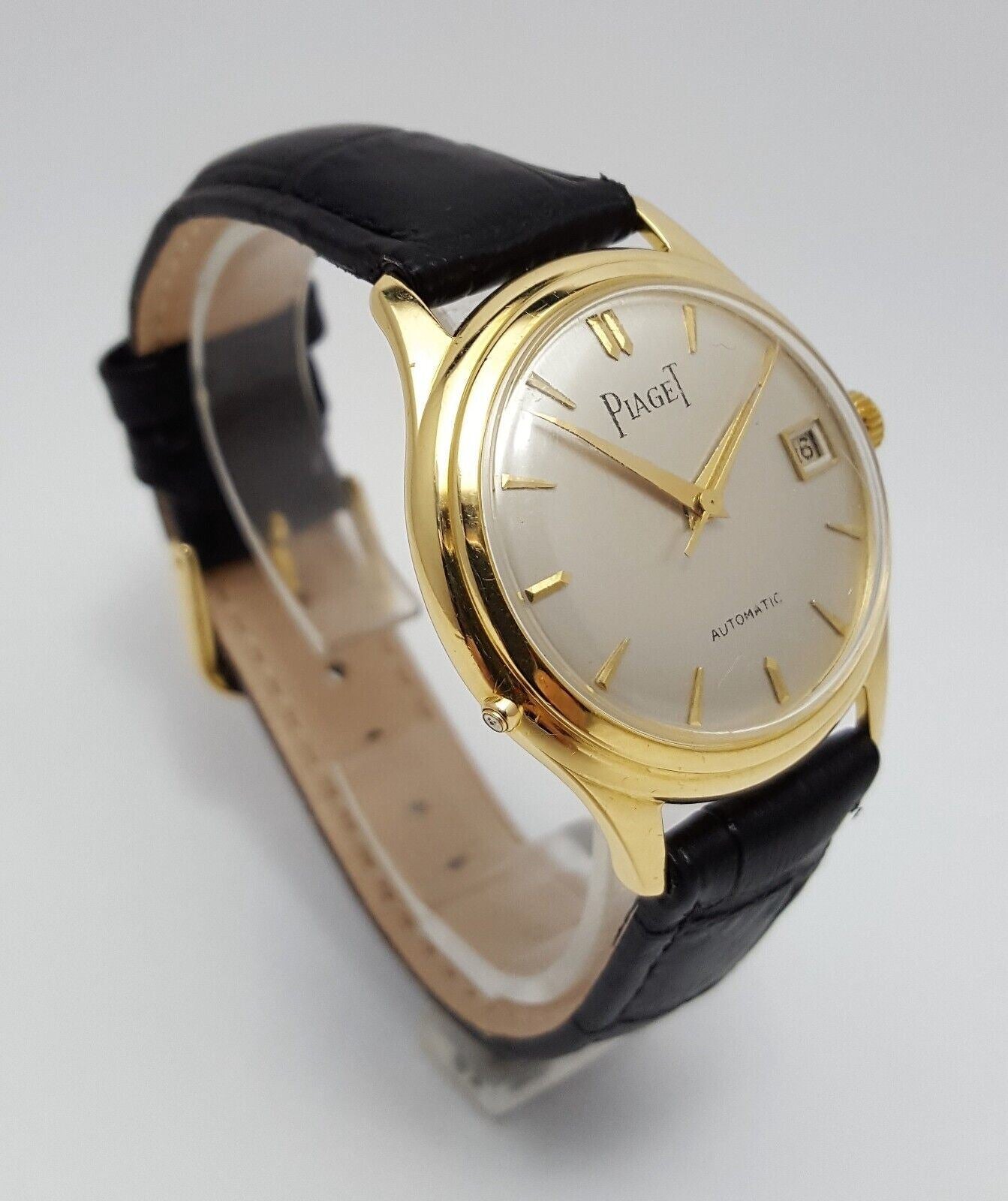 Piaget Automatic 18kt Yellow Gold 25J Vintage Date Leather Swiss Watch F 694