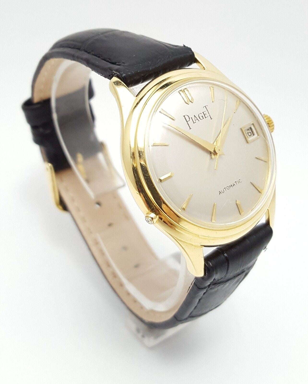 Piaget Automatic 18kt Yellow Gold 25J Vintage Date Leather Swiss Watch F 694