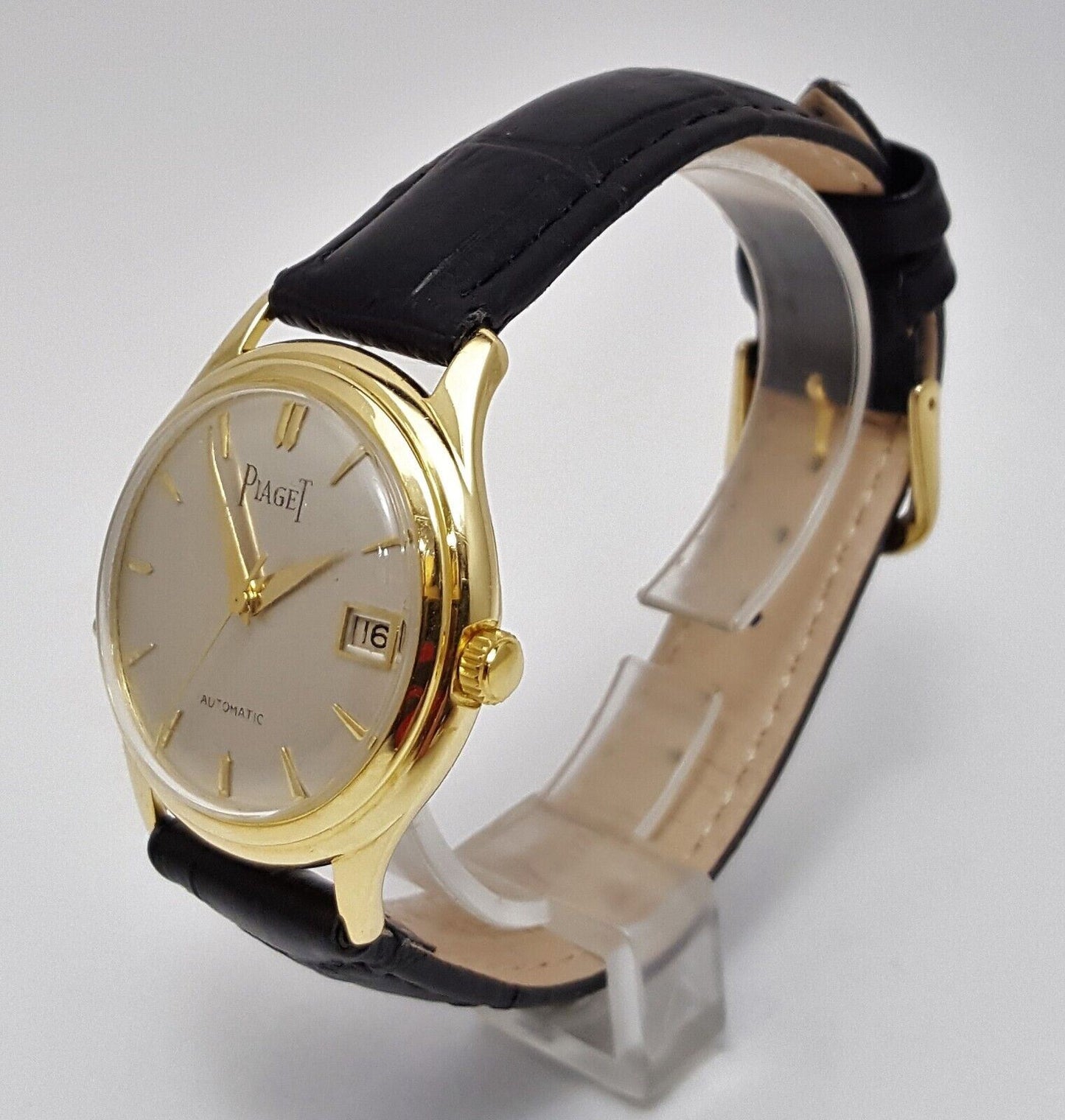 Piaget Automatic 18kt Yellow Gold 25J Vintage Date Leather Swiss Watch F 694