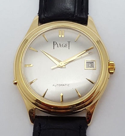 Piaget Automatic 18kt Yellow Gold 25J Vintage Date Leather Swiss Watch F 694