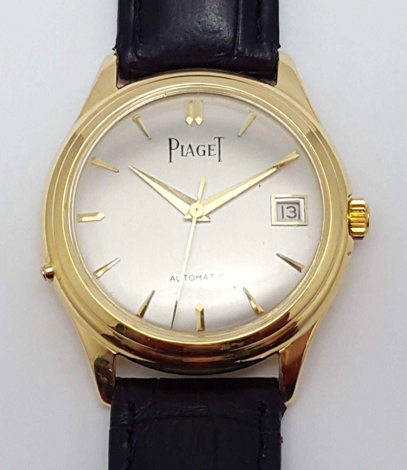 Piaget Automatic 18kt Yellow Gold 25J Vintage Date Leather Swiss Watch F 694