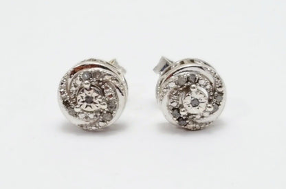 925 Sterling Silver Designer Round Raw Diamonds Stud Earrings