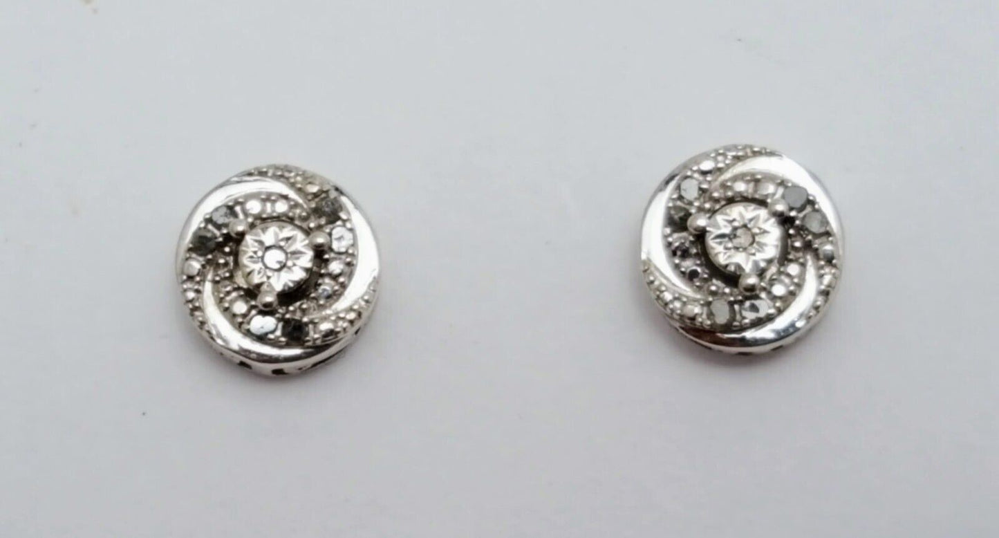 925 Sterling Silver Designer Round Raw Diamonds Stud Earrings