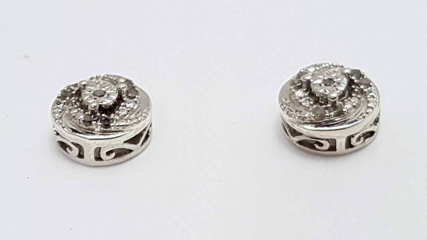 925 Sterling Silver Designer Round Raw Diamonds Stud Earrings