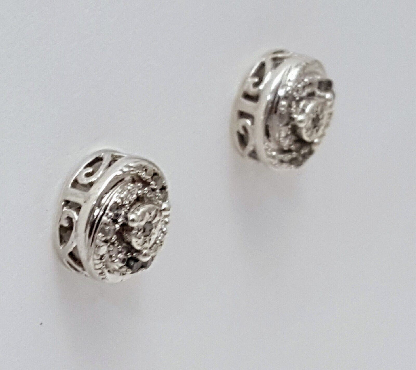 925 Sterling Silver Designer Round Raw Diamonds Stud Earrings