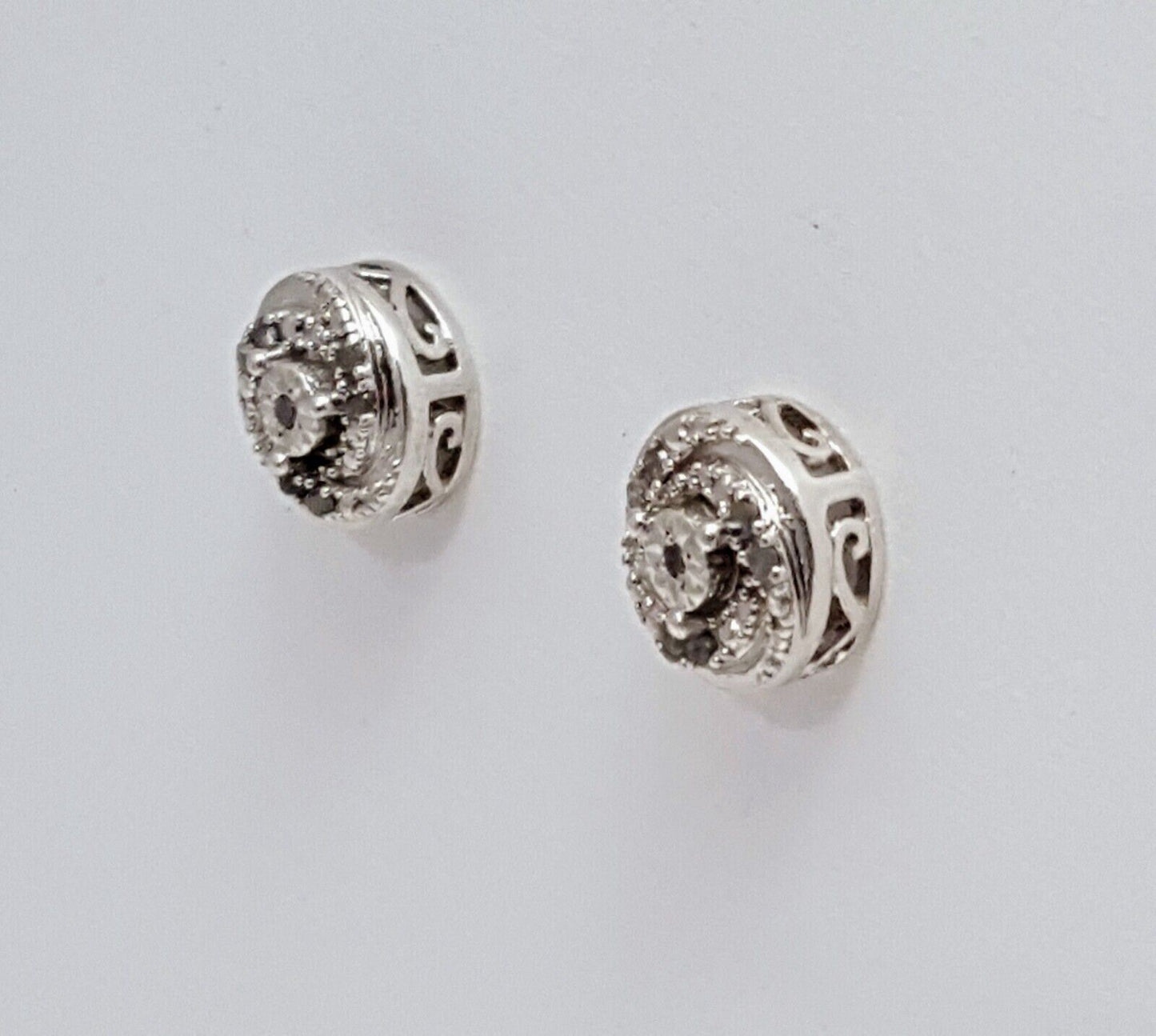 925 Sterling Silver Designer Round Raw Diamonds Stud Earrings