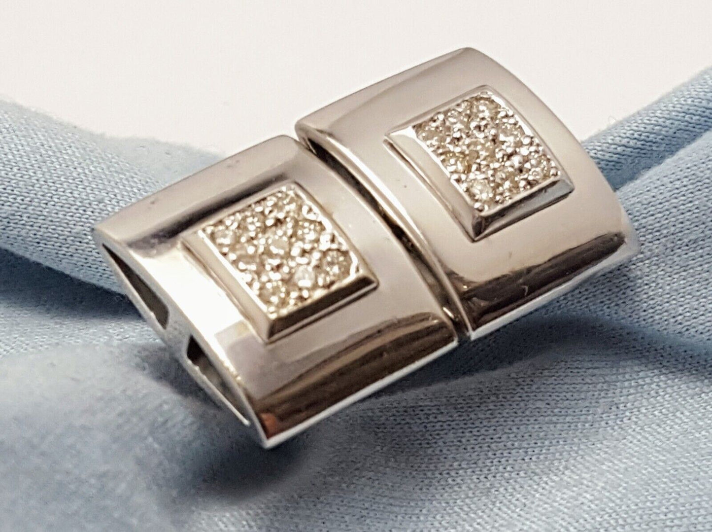 14K White Gold Designer Diamond Square French Clip Earrings