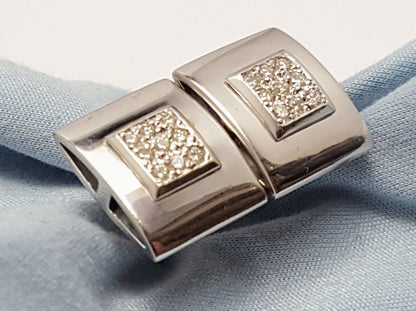 14K White Gold Designer Diamond Square French Clip Earrings