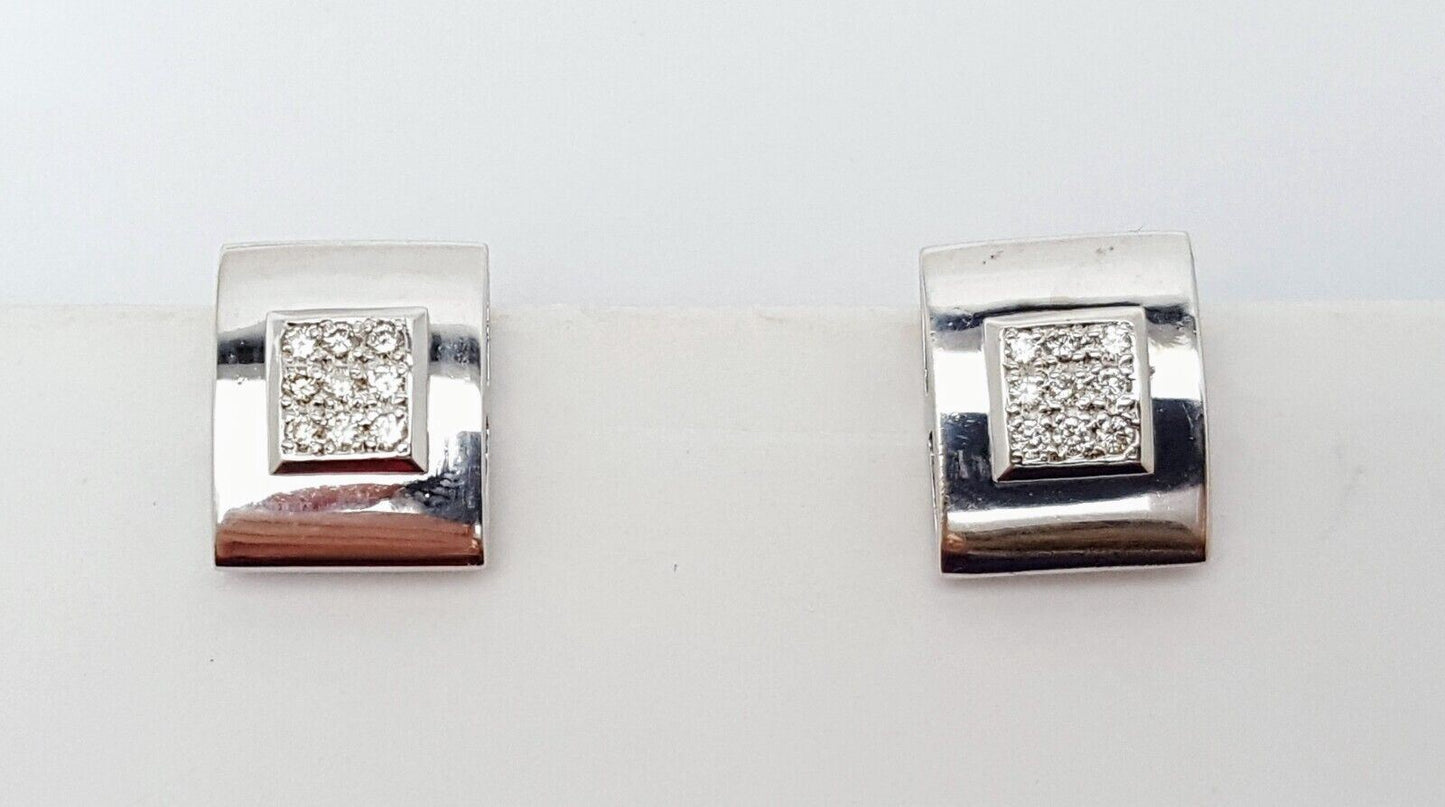 14K White Gold Designer Diamond Square French Clip Earrings