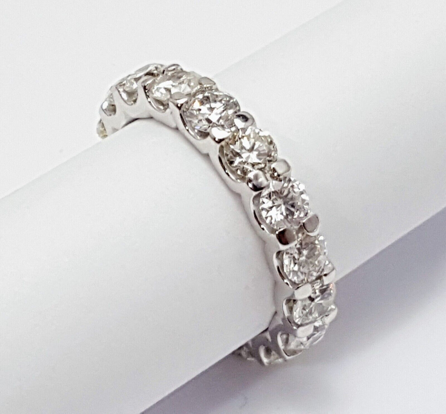 14K Solid White Gold Ladies Diamond Eternity Wedding Band Ring