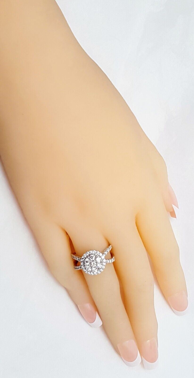 Unique 14K Solid White Gold Designer Split Shank Halo Diamond Engagement Ring