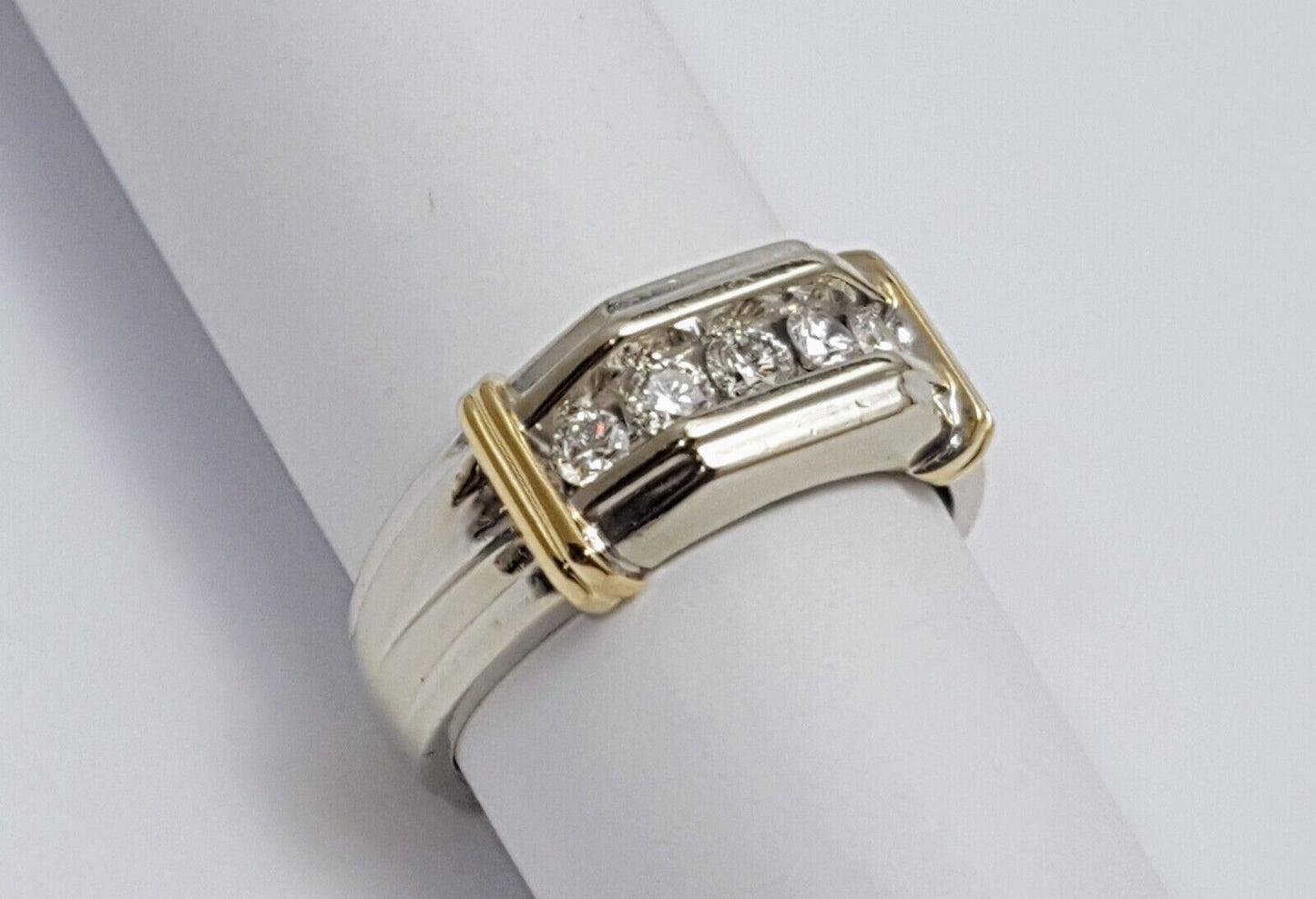 Unique 10K Karat Solid Multi Color Gold Diamond Men's Ring