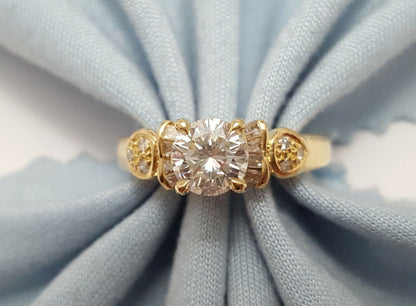 Exquisite 18K Karat Solid Yellow Gold Solitaire Diamond Wedding Engagement Ring