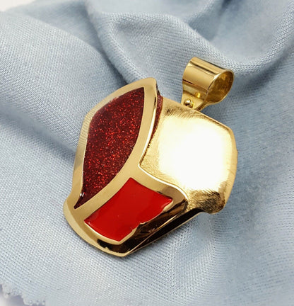 18K Solid Yellow Gold Enamel Charm Pendant