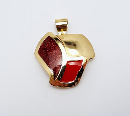 18K Solid Yellow Gold Enamel Charm Pendant