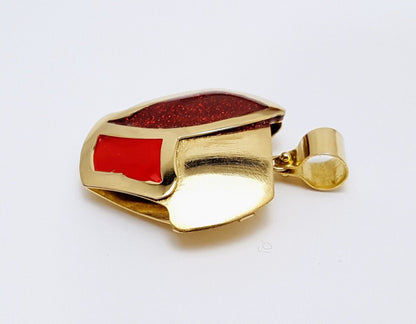 18K Solid Yellow Gold Enamel Charm Pendant