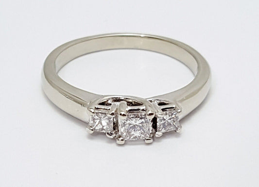 14K Solid White Gold Designer Princess Cut Diamond Engagement Ring