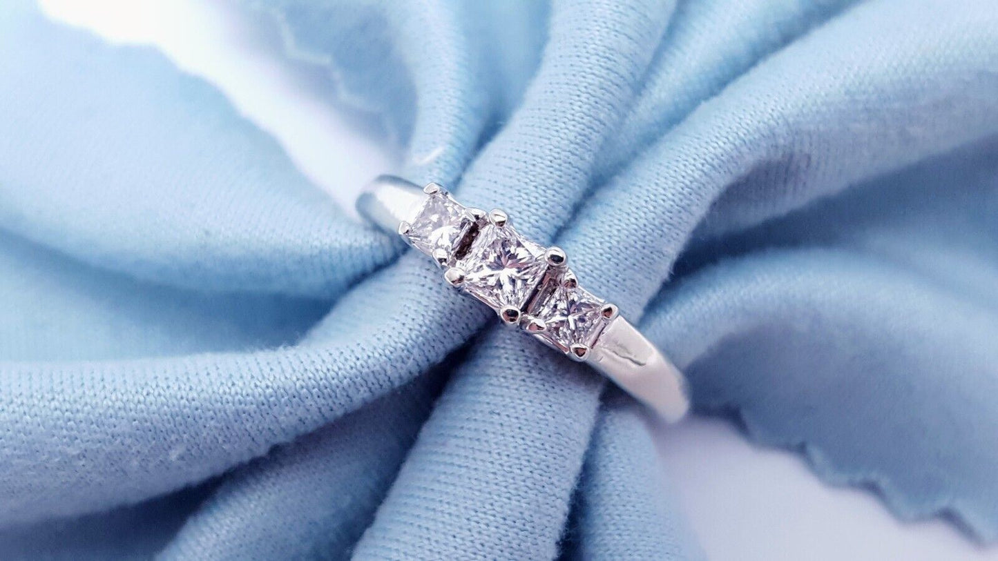 14K Solid White Gold Designer Princess Cut Diamond Engagement Ring