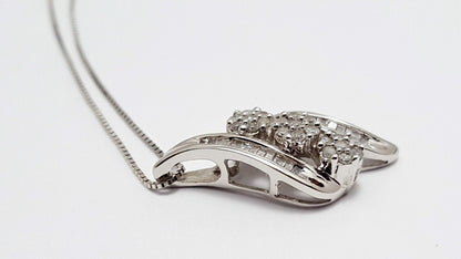 10K White Gold Box Link Chain Necklace & Diamond Charm Pendant