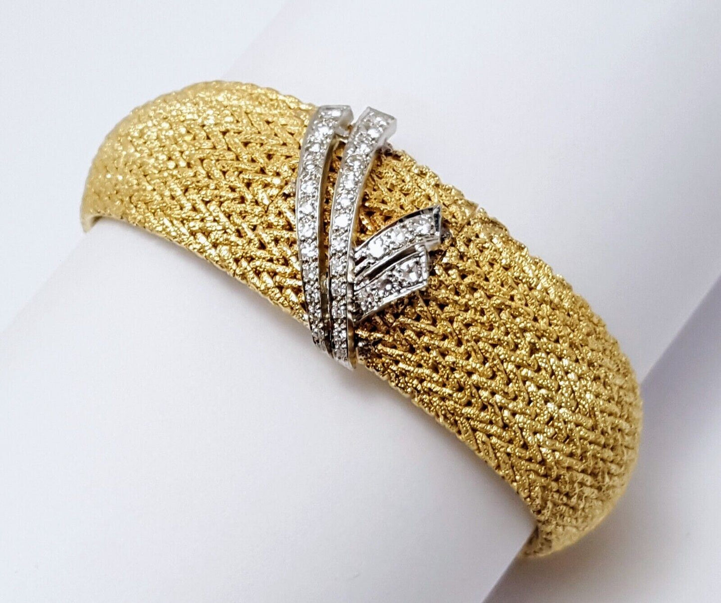 Omega 14k Yellow Gold & Diamond Hidden Watch Mesh Link Ladies Bracelet