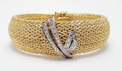 Omega 14k Yellow Gold & Diamond Hidden Watch Mesh Link Ladies Bracelet