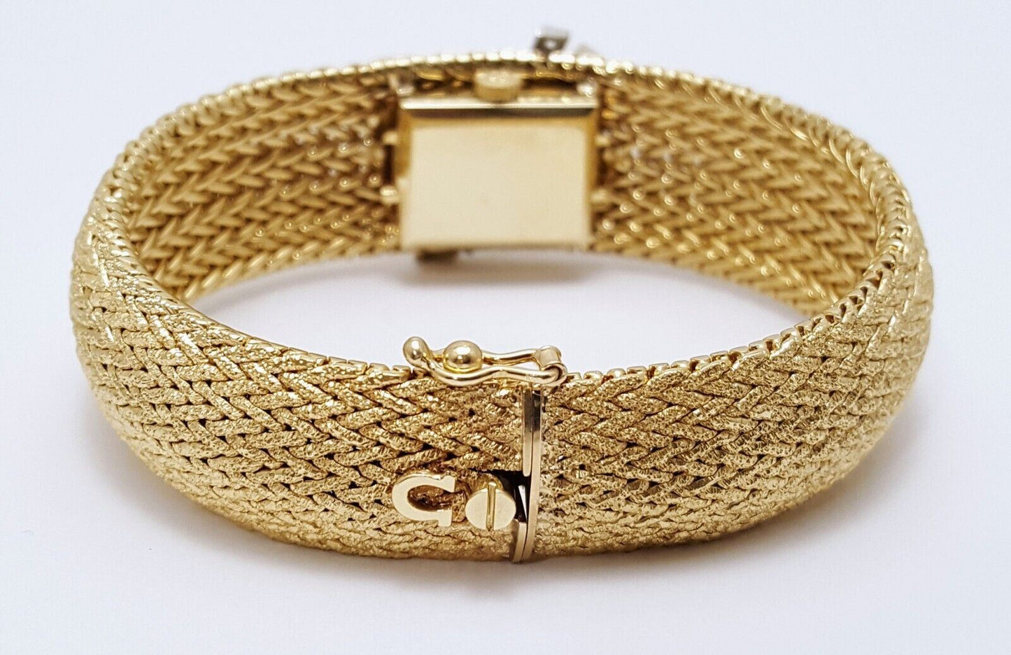 Omega 14k Yellow Gold & Diamond Hidden Watch Mesh Link Ladies Bracelet