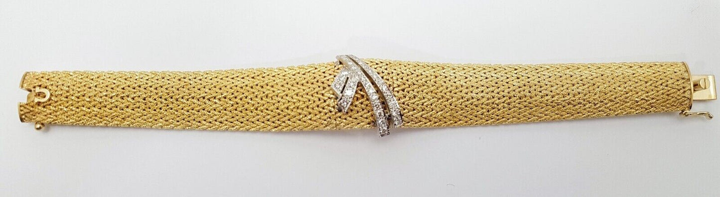 Omega 14k Yellow Gold & Diamond Hidden Watch Mesh Link Ladies Bracelet