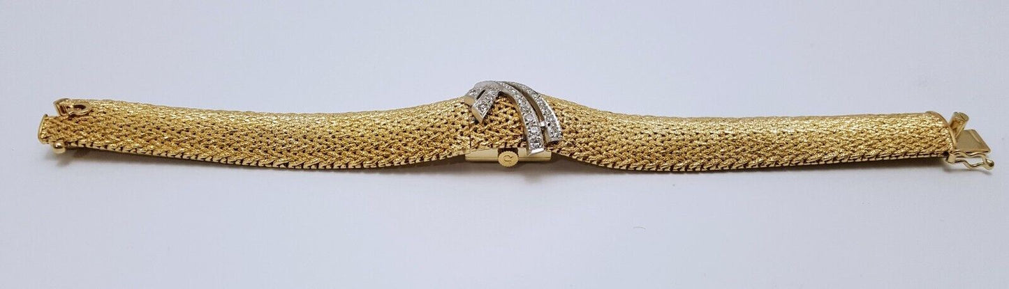 Omega 14k Yellow Gold & Diamond Hidden Watch Mesh Link Ladies Bracelet