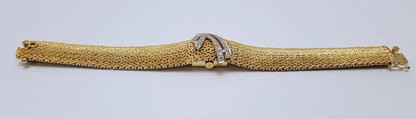 Omega 14k Yellow Gold & Diamond Hidden Watch Mesh Link Ladies Bracelet