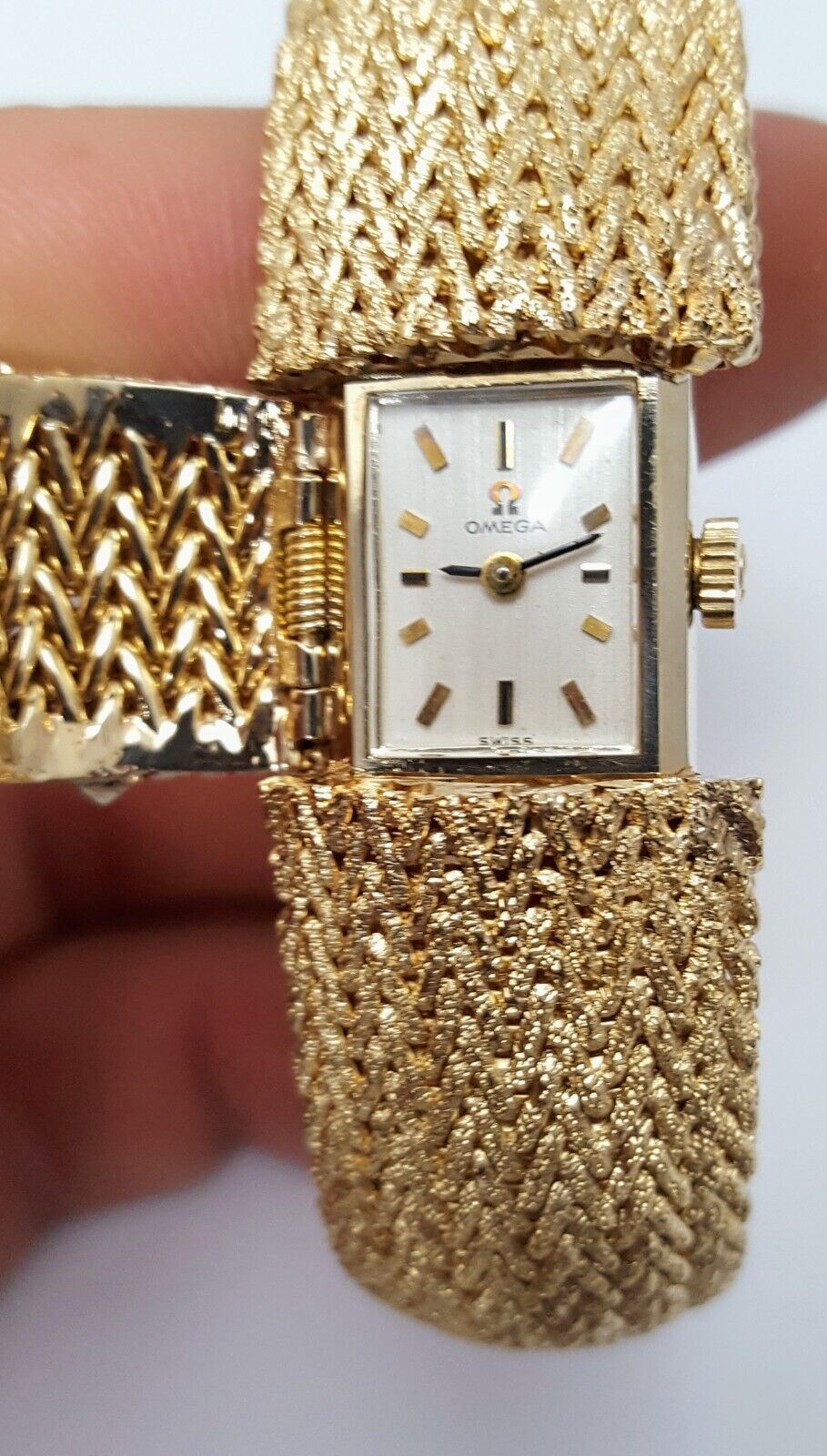 Omega 14k Yellow Gold & Diamond Hidden Watch Mesh Link Ladies Bracelet