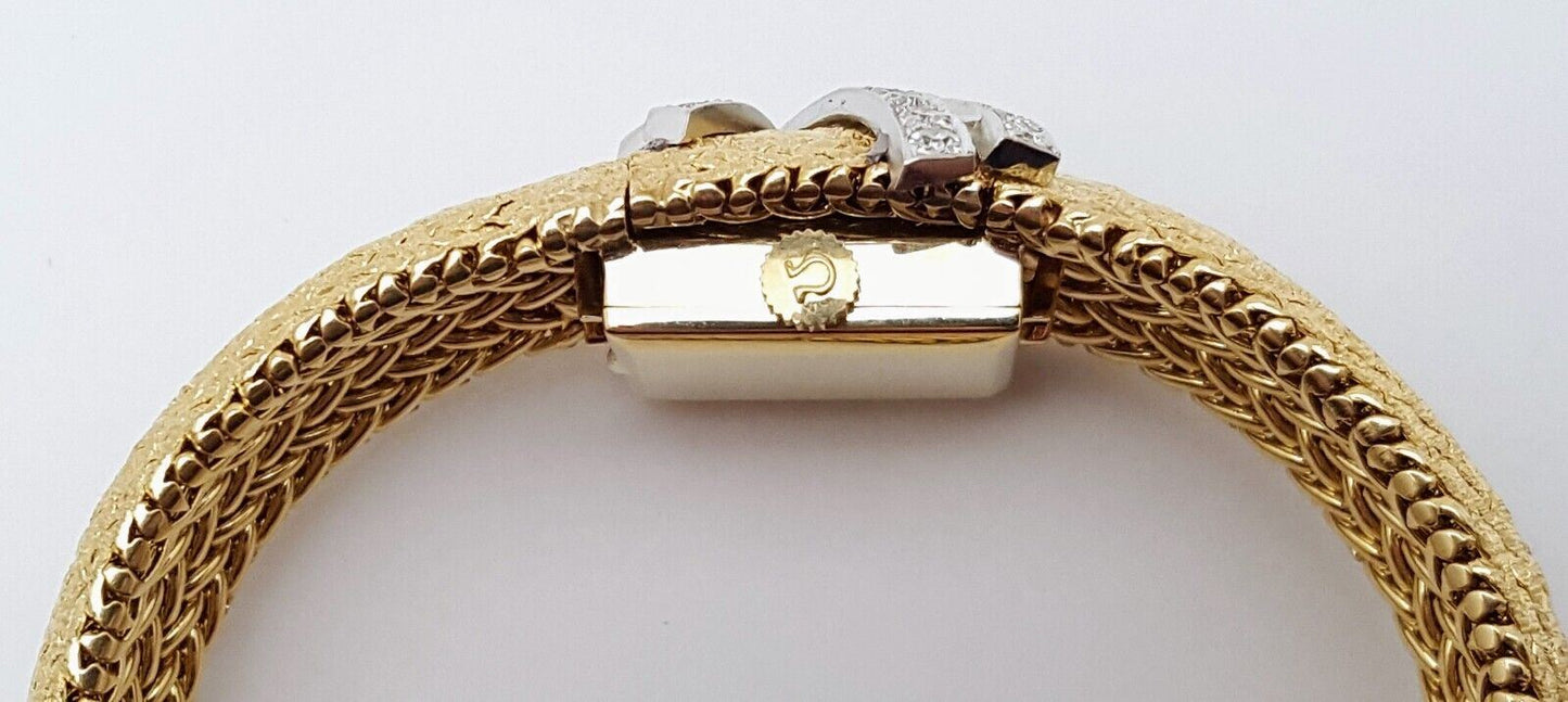 Omega 14k Yellow Gold & Diamond Hidden Watch Mesh Link Ladies Bracelet