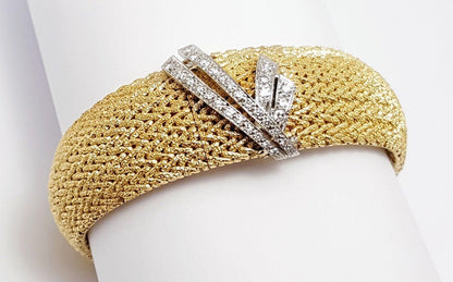 Omega 14k Yellow Gold & Diamond Hidden Watch Mesh Link Ladies Bracelet