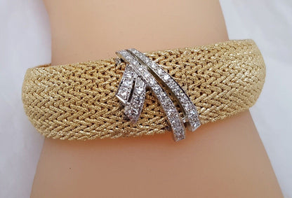 Omega 14k Yellow Gold & Diamond Hidden Watch Mesh Link Ladies Bracelet