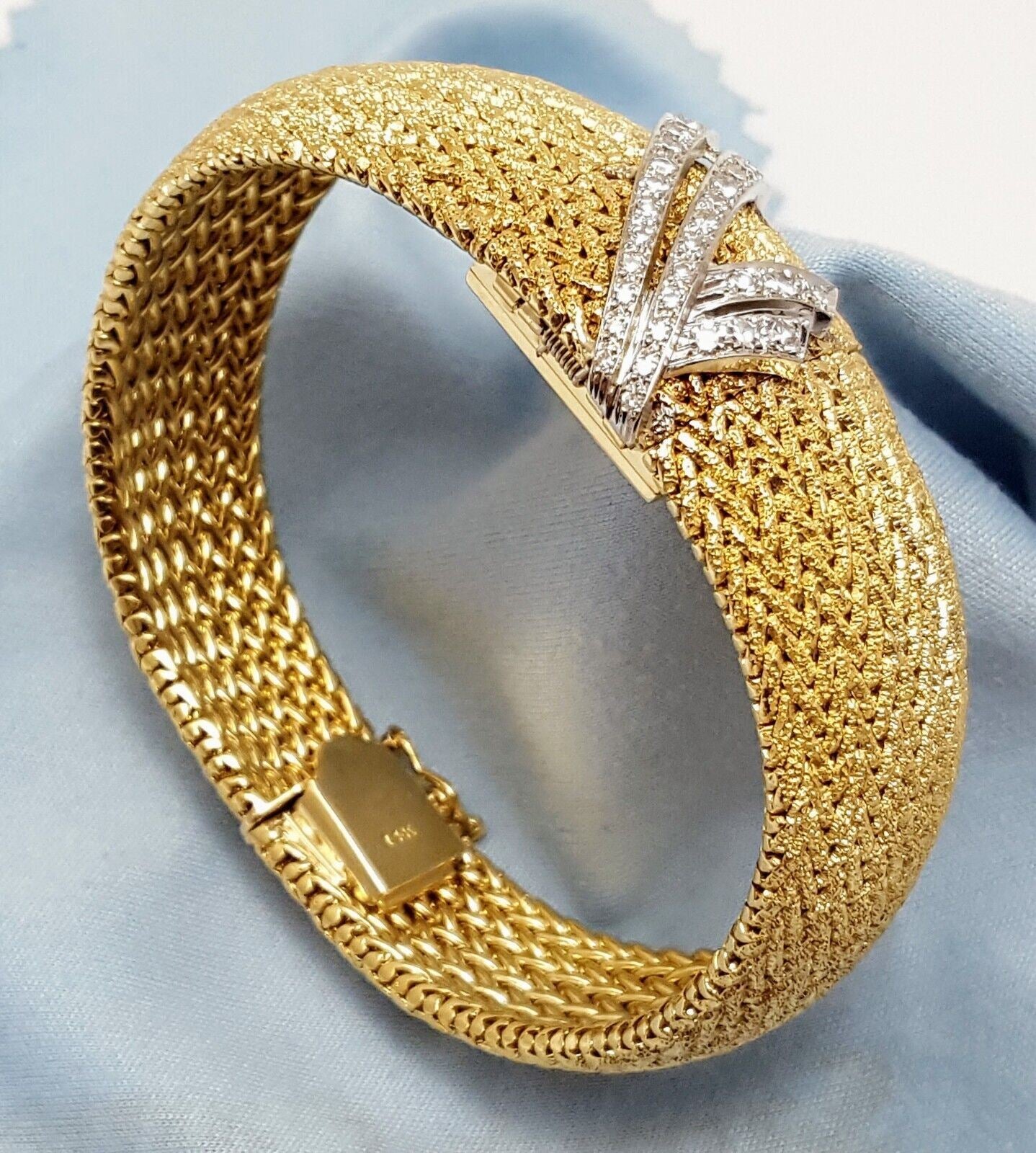 Omega 14k Yellow Gold & Diamond Hidden Watch Mesh Link Ladies Bracelet