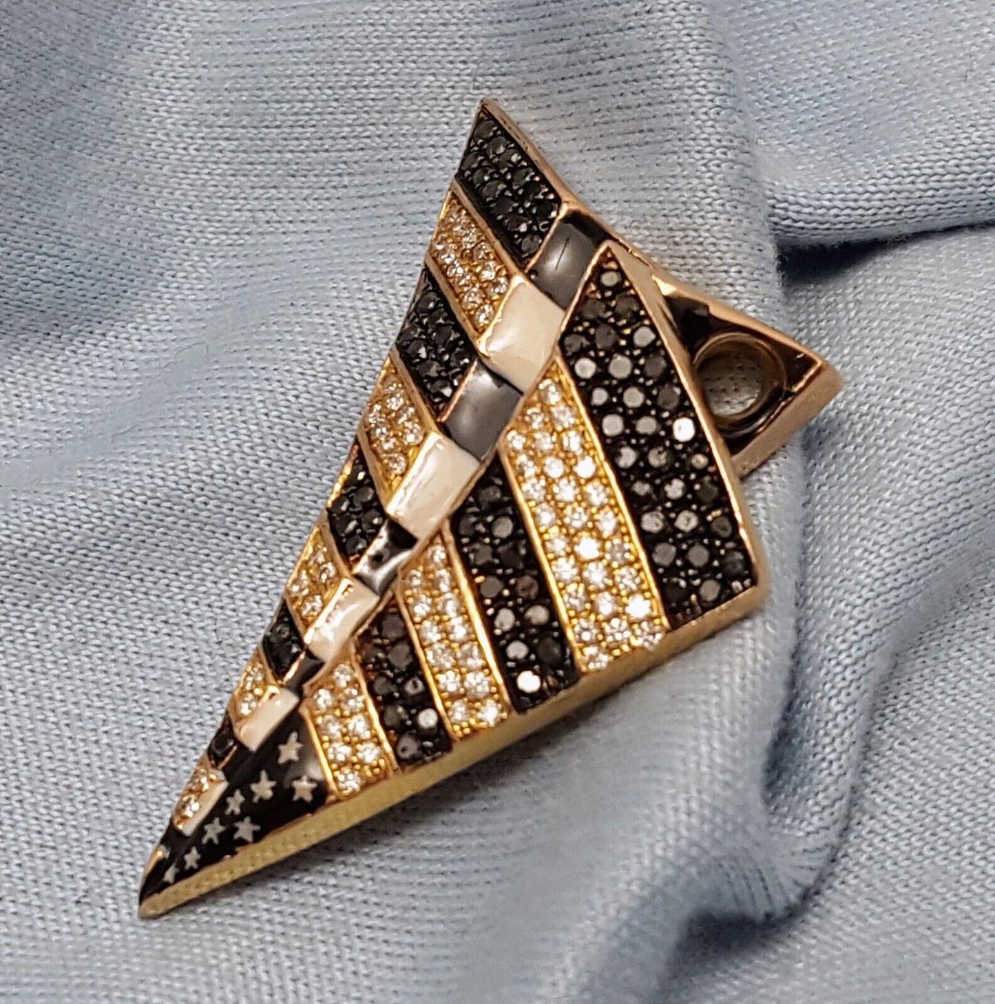 10K Solid Rose Gold USA Flag Enamel Paper Airplane Diamond Charm Pendant