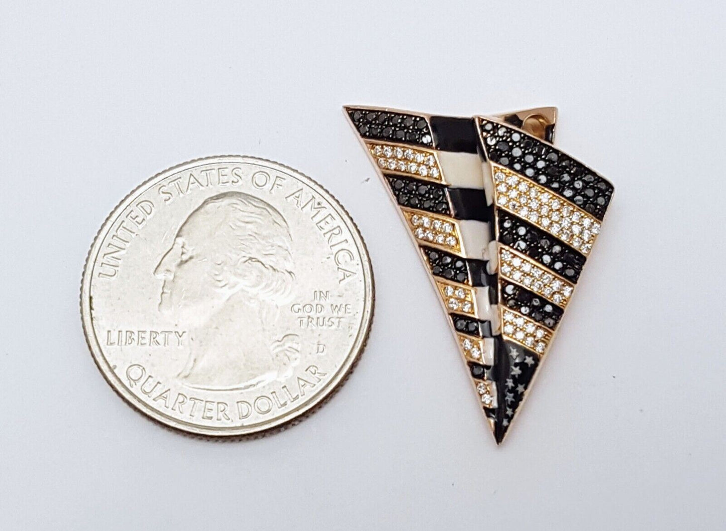 10K Solid Rose Gold USA Flag Enamel Paper Airplane Diamond Charm Pendant