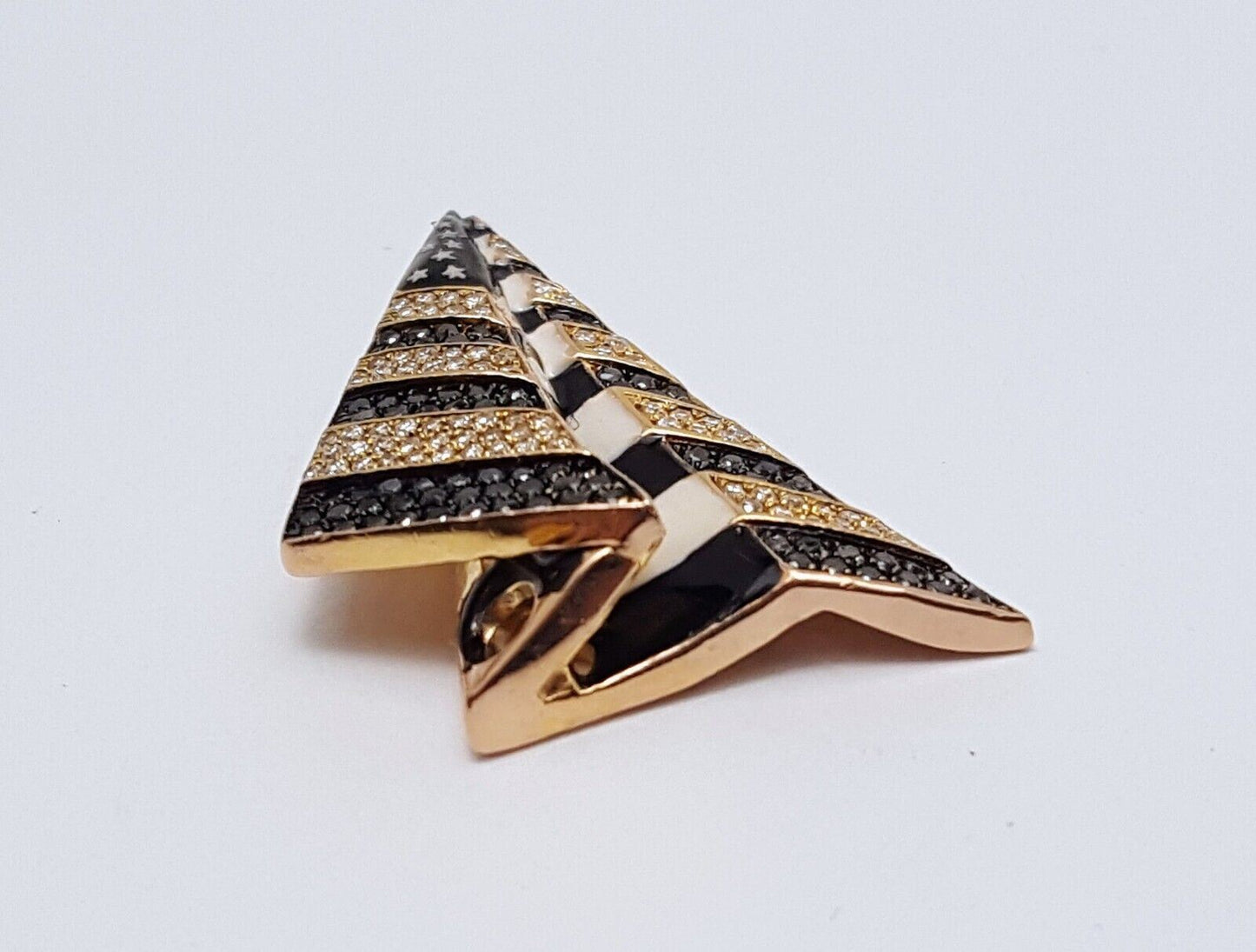 10K Solid Rose Gold USA Flag Enamel Paper Airplane Diamond Charm Pendant