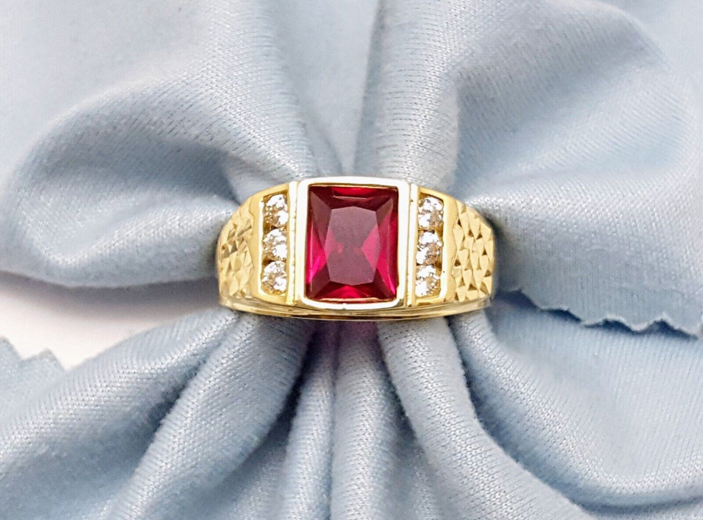 14K Solid Yellow Gold Designer Tourmaline & Cubic Zirconia Ring