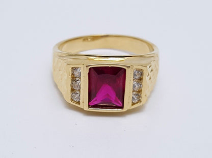 14K Solid Yellow Gold Designer Tourmaline & Cubic Zirconia Ring