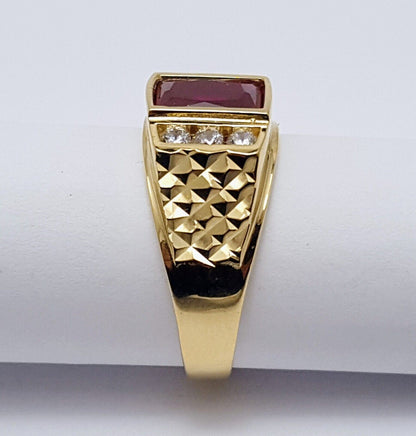 14K Solid Yellow Gold Designer Tourmaline & Cubic Zirconia Ring