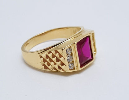 14K Solid Yellow Gold Designer Tourmaline & Cubic Zirconia Ring