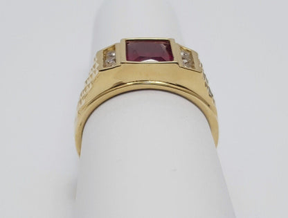 14K Solid Yellow Gold Designer Tourmaline & Cubic Zirconia Ring