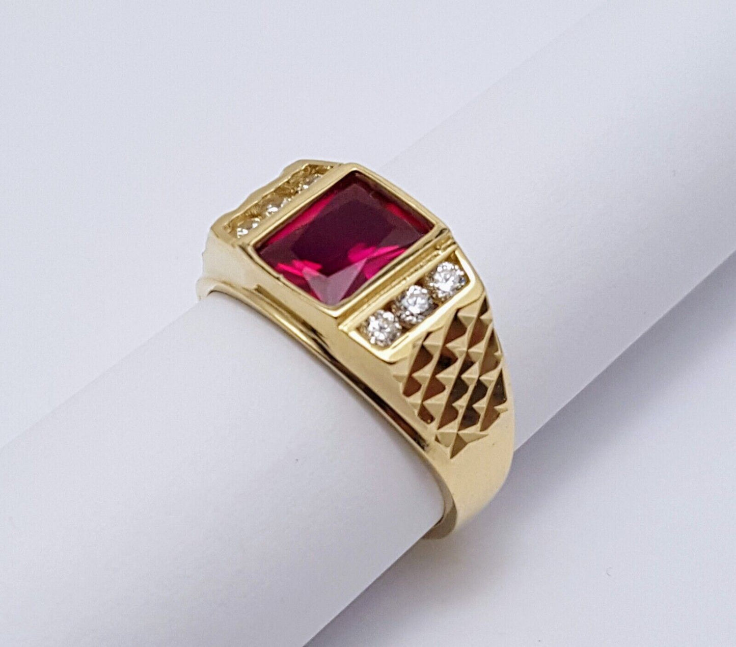 14K Solid Yellow Gold Designer Tourmaline & Cubic Zirconia Ring