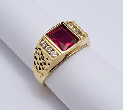 14K Solid Yellow Gold Designer Tourmaline & Cubic Zirconia Ring