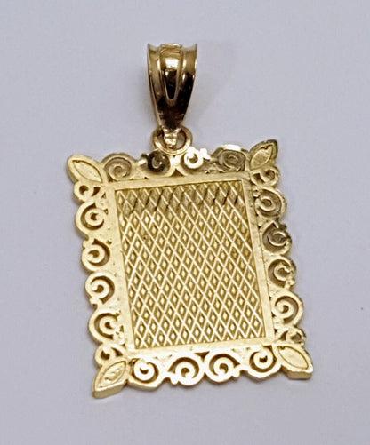 10K Solid Two Tone Gold Square Initial Letter "M" Charm Pendant