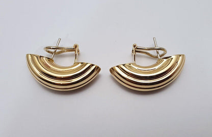 14K Yellow Gold Designer Half Crescent Hoop French Clip Earrings